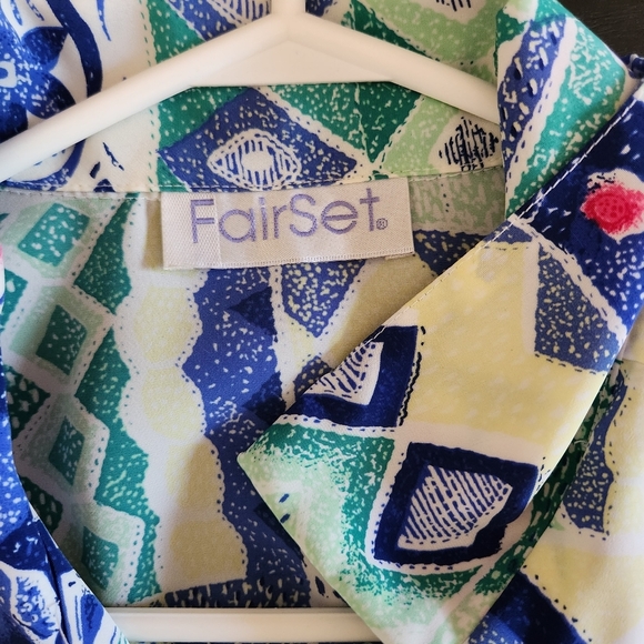 Vintage 1980s Blue Short Sleeve Bright Abstract Blouse Top 80s Office Preppy 90s - Picture 7 of 10